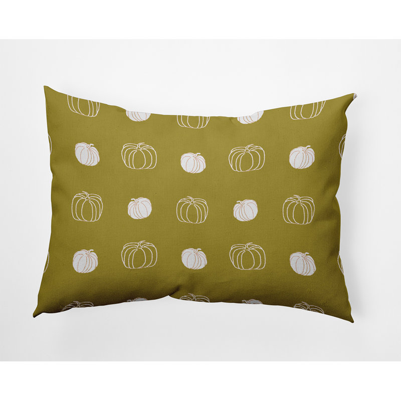 Pumpkin Pattern Accent Pillow, 14"H x 20"W x 6"D, Rectangular, Muted Gold