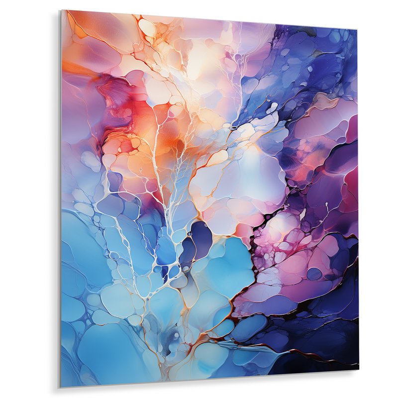 «Blue Illuminated Electro Reverie», art mural abstrait en métal, H 20 po x l 12 po x P 1 po