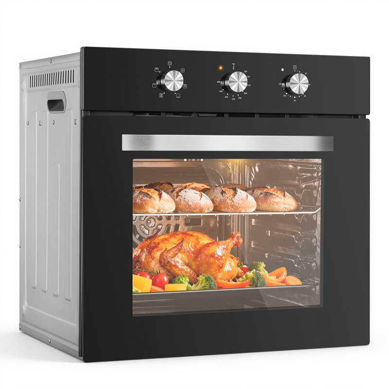 Four mural électrique simple de 24 po 2,72 pi³ 2800 W, 6 modes de cuisson, convection, commandes à bouton, verre noir, conception intégrée