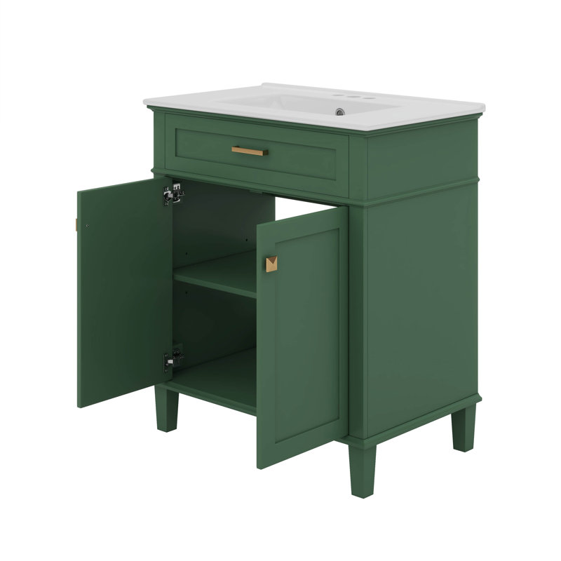 Meuble-lavabo 30 po avec lavabo en céramique, Vert