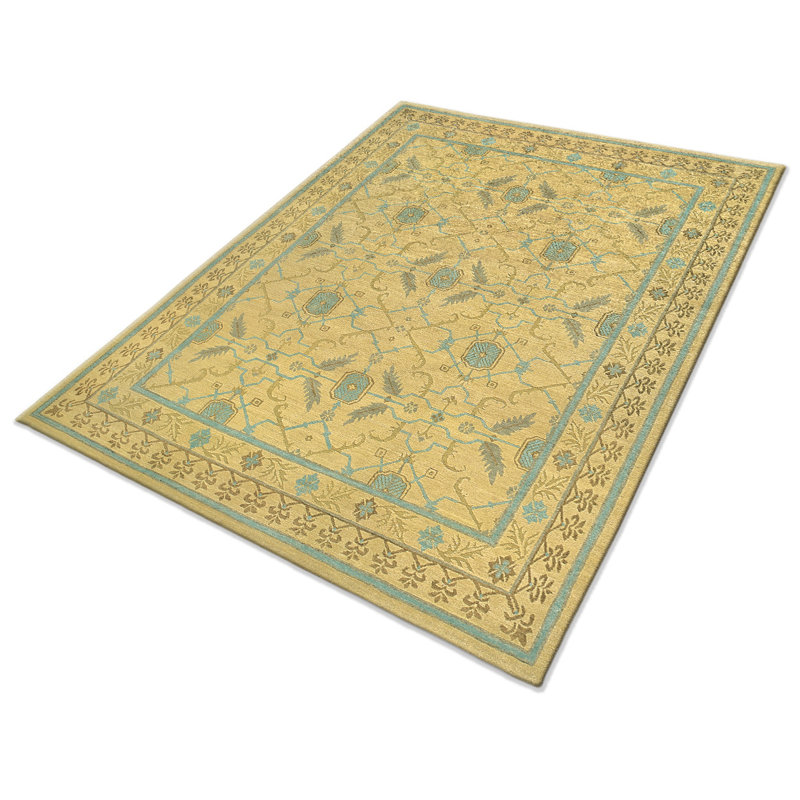 Etienne Wool Geometric Area Rug in Beige/Blue, Rectangle 6' x 9'