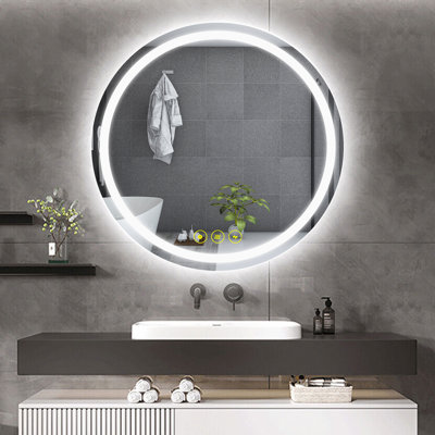 Airalyn LED Round Bathroom Mirror: Adjustable Brightness, Anti-Fog Feature, and Color Temperature Range of 3000K to 6400K for Perfect Illumination
