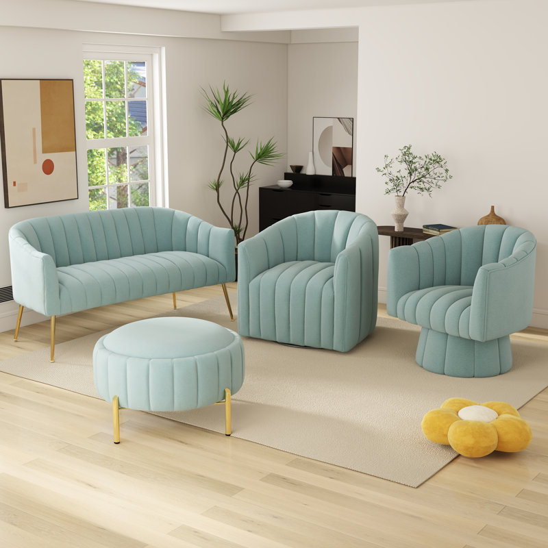 Ensemble de salon en velours 4 pièces Ingimoth, Velours bleu
