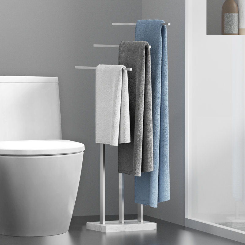Porte-serviettes sur pied à 3 niveaux avec base en marbre, Finition brossée