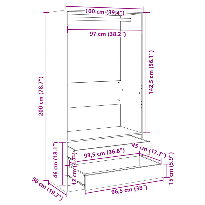 Adia Manufactured Wood Wardrobe, Grey