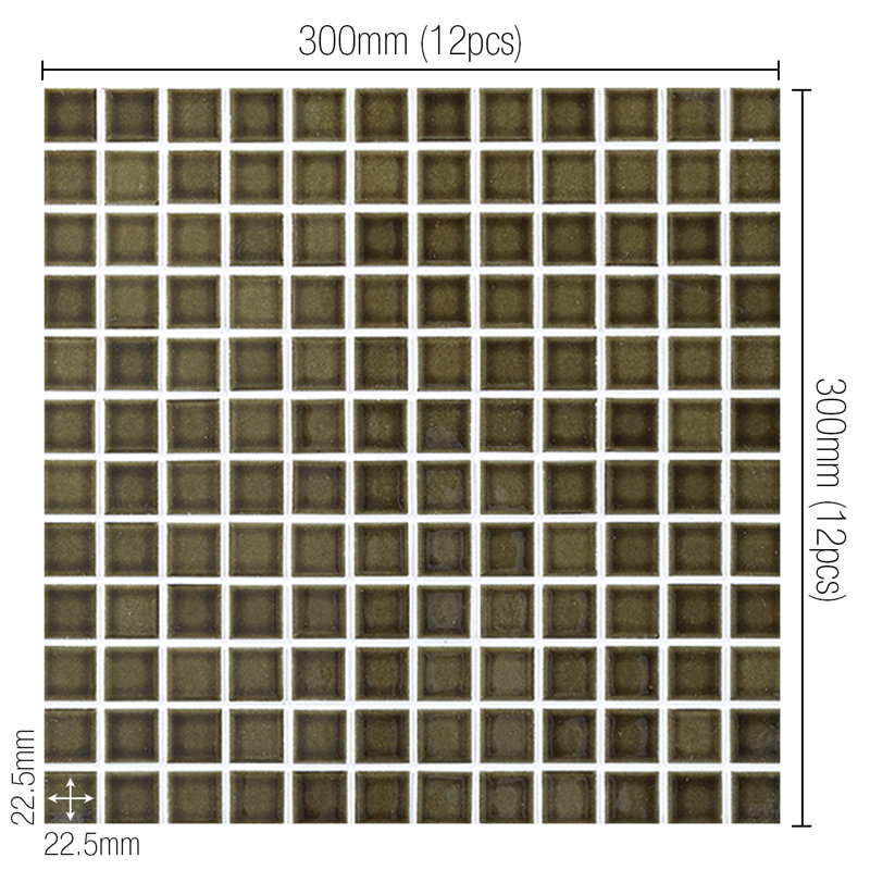 Biyusai 0.89" x 0.89" Ceramic Mosaic Wall Tile, 1.85" W x 1.85" L, Moss Green