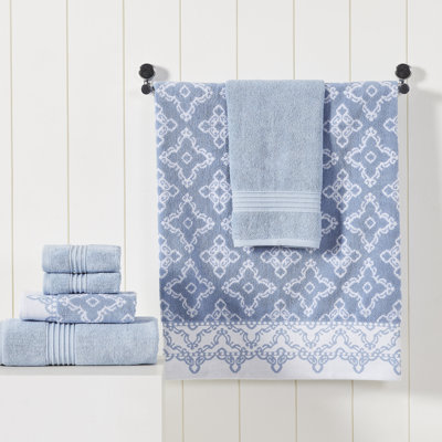 Modern Threads Charlize 6-Piece Reversible Yarn Dyed Jacquard & Solid Towel Set – 100% Cotton, Quick Dry & Absorbent Bath, Hand & Washcloths