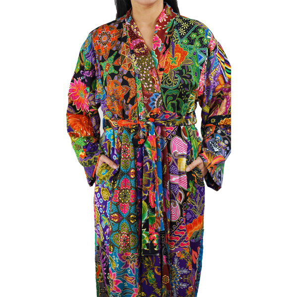 Bungalow Rose Varian 100% Cotton Quilt Mid-Calf Bathrobe with Pockets ...
