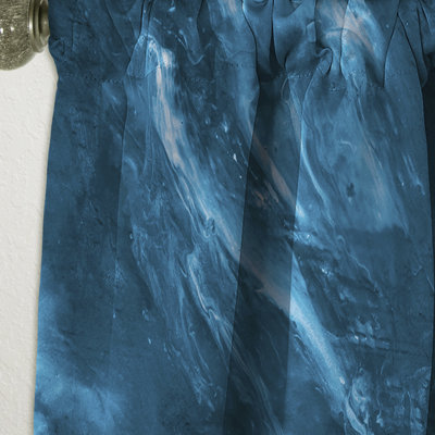 Blue and White Marble Acrylic - Abstract Mid-Century Modern Blackout Curtain Single Panel
