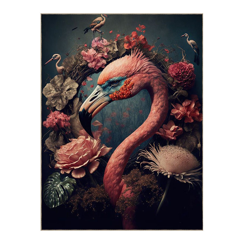 Tapis lavable à motif de fleurs flamant rose