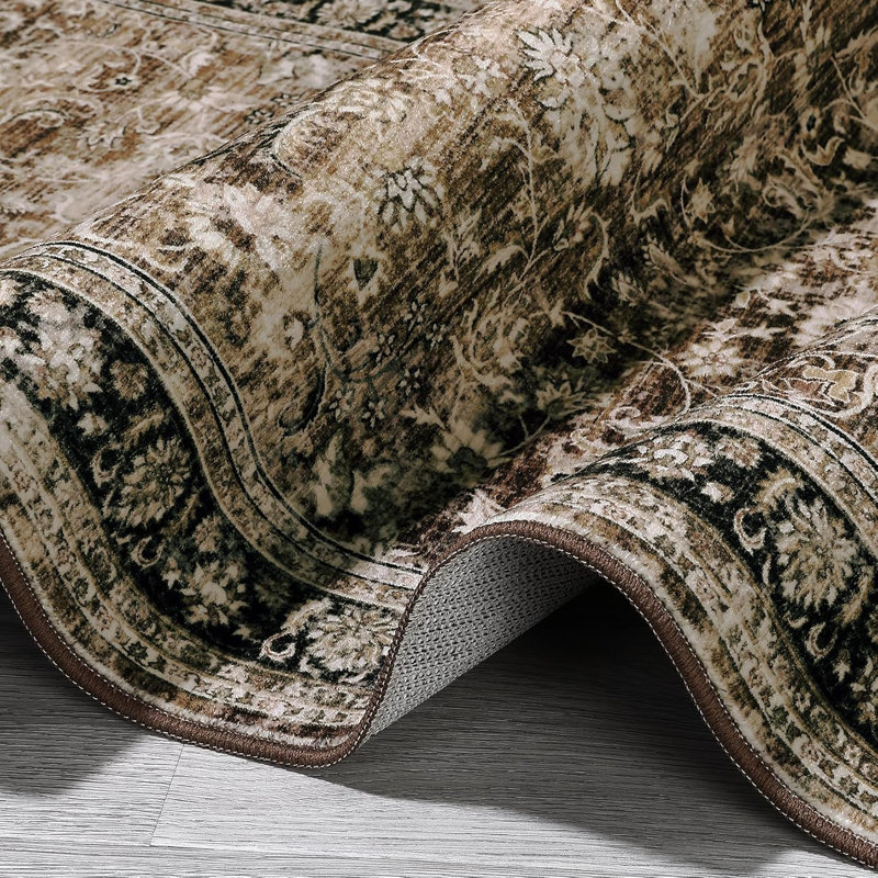 Runner Washable Vintage Floral Entryway Rug Soft Low Pile Non-Slip Non-Shedding Oriental Distressed Rug Hallway Laundry Green