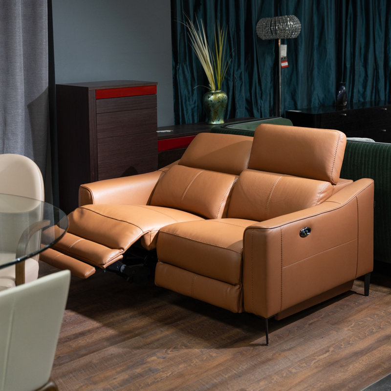 Anisia 60'' Leather Power Reclining Loveseat, Camel
