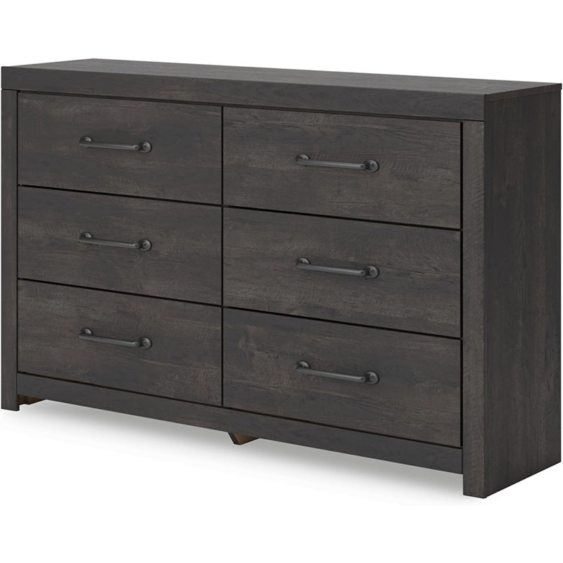 Rustic 6-Drawer Dresser With Safety Stop, Grey