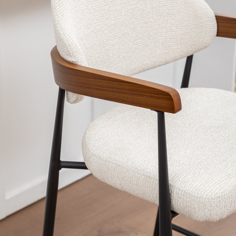 Tabouret de comptoir rembourré avec accoudoirs Devane, Beige