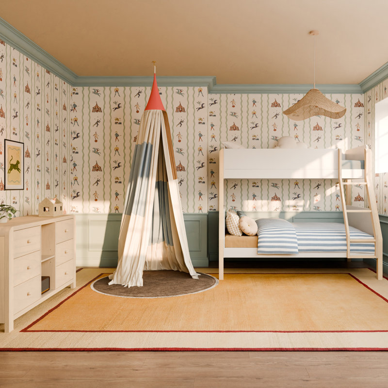 TipToe Twin-Over-Full Bunk Bed, White/Washed Natural