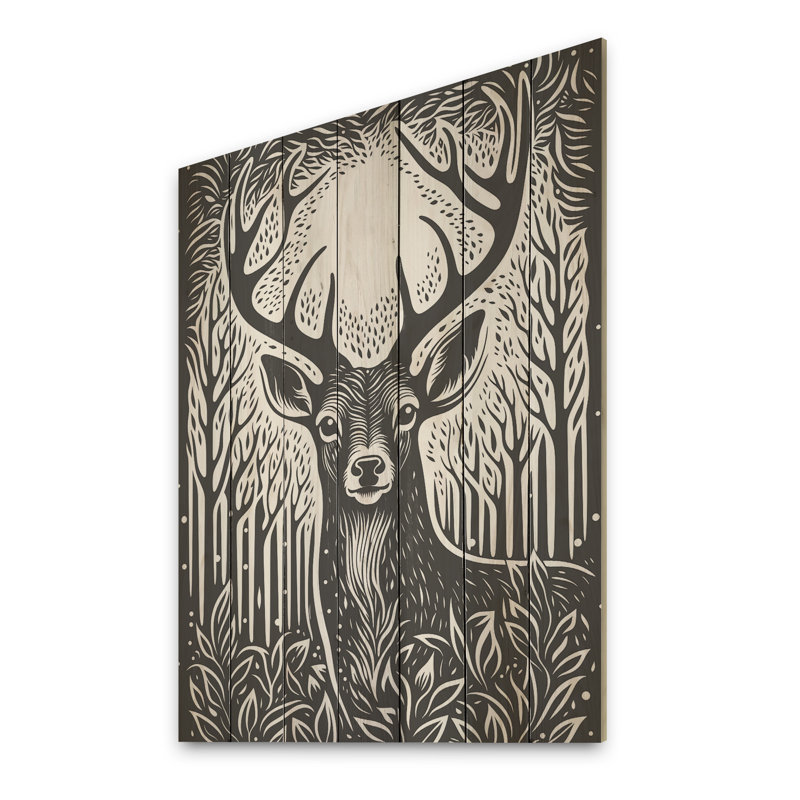 Motif de cerf noir dans la forêt - animal cerf sur bois, H 20 po x l 10 po