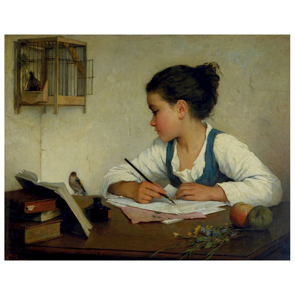 Leinwandbild Schreibendes Mädchen von Henriette Browne