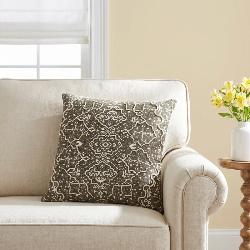 Caitlyn Embroidered Linen Throw Pillow, 22" H x 22" W x 0.2" D, Dark Green, No Fill