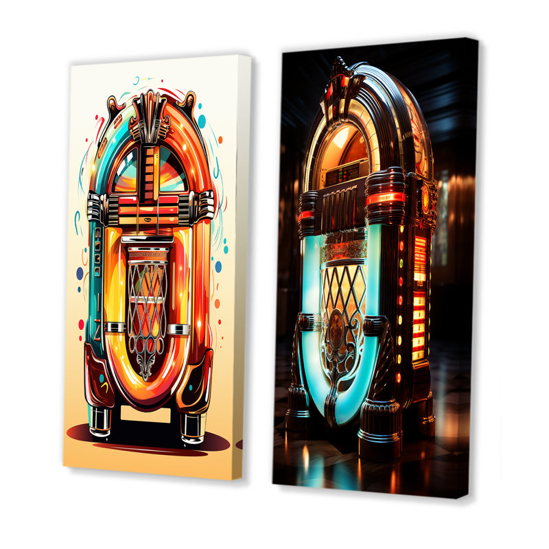 Cubist Jukebox Harmony II - Jukeboxes, ensemble de 2 reproductions d'art mural, H 28 po x l 25 po, Toile tendue