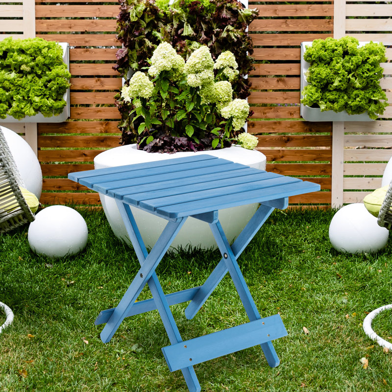 Table pliante d'extérieur en bois massif - bleu, pour patio, jardin bleu, portable, cour arrière, balcon