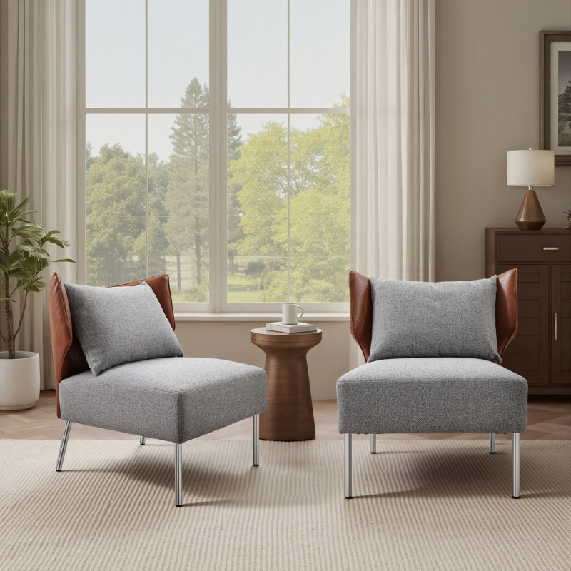 Ensemble de 2 fauteuils demi-tonneau rembourrés avec dossier amovible, Gris