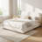 King Size Platform Bed with Curved Boucle Fabric Headboard, Upholstered Frame with Metal Support and Wood Slats