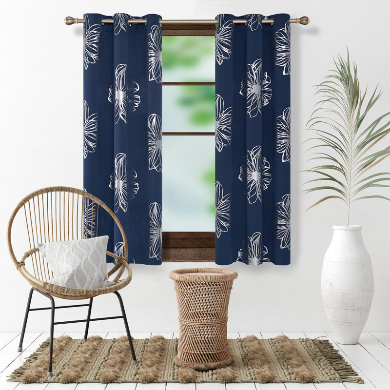 Beker Room Darkening Curtains / Drapes Pair, 52" W x 95" L, Navy Blue