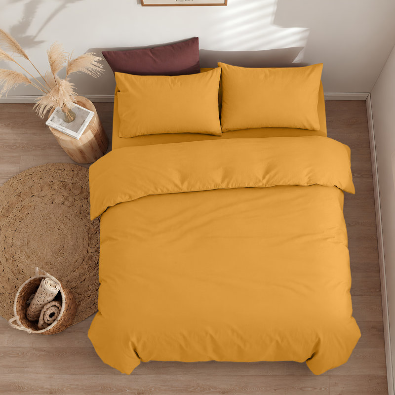 300TC Microfiber Duvet Cover Set – Reversible Luxury 3-Piece, Single Duvet Cover + 1 Standard Pillowcase, Mustard/Ocher