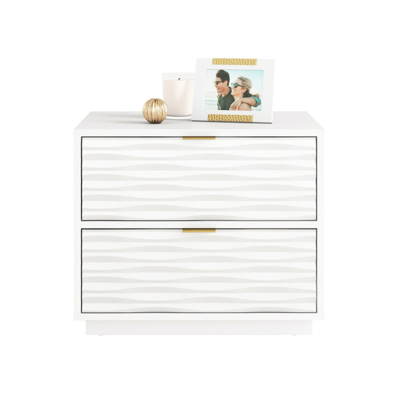 Table d'appoint pratique blanche avec tiroirs pour n'importe quelle pièce, conception côtière, rectangulaire autoportante, bois d'ingénierie, base traîneau, facile à assembler, 23,98 po x 15,71 po x 18,94 po, lisse