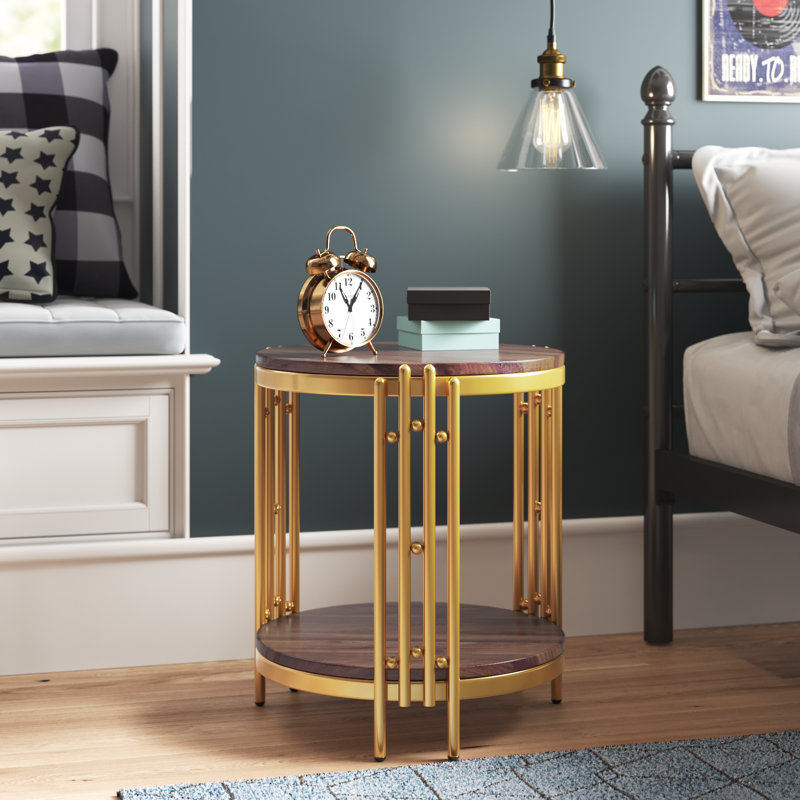 Winchcombe Manufactured Wood End Table with Scalloped Edges, White, Gold