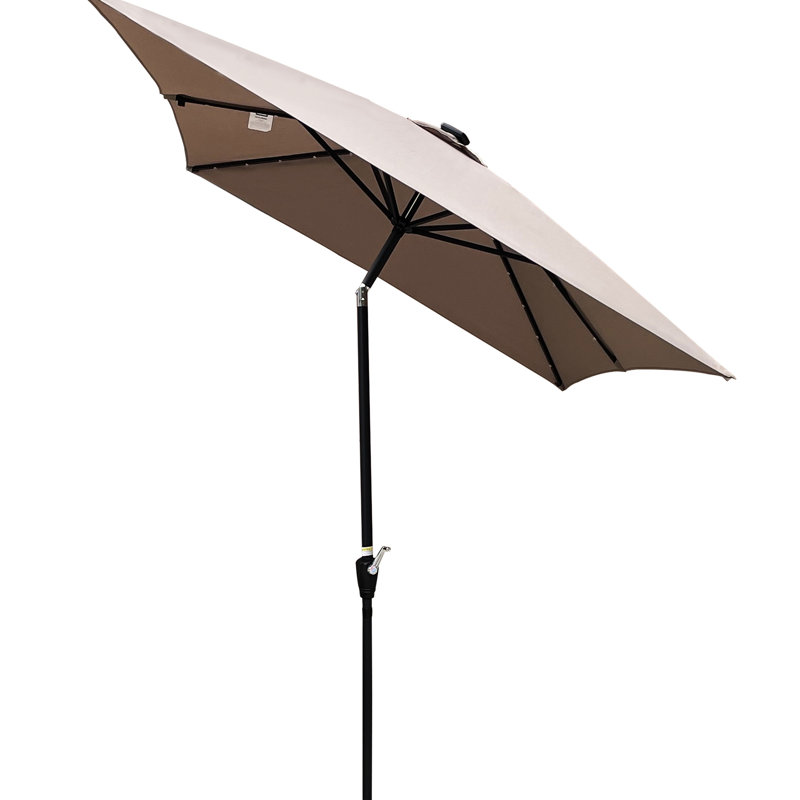 Parasol d'extérieur à DEL solaire 10 pi x 6,5 pi - Matériau, avec mécanisme d'inclinaison facile pour patio 6,5 pi, auvent et mécanisme à manivelle
