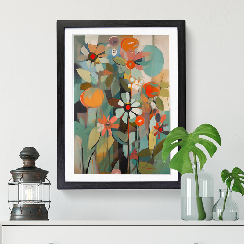 Retro Flowers Vol.9 - Single Picture Frame Print, 64cm H x 46cm W x 2cm D, Walnut