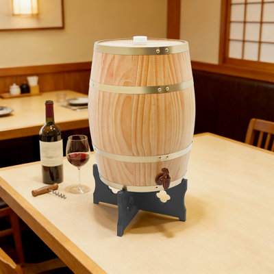 Distributeur de boissons 5,28 gallons en bois à baril de vin avec base et robinet