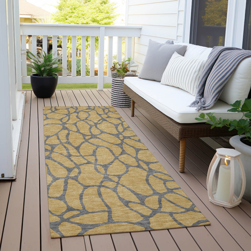 Elowira Gold Washable Indoor-Outdoor Rug - , 2'3" x 7'6"