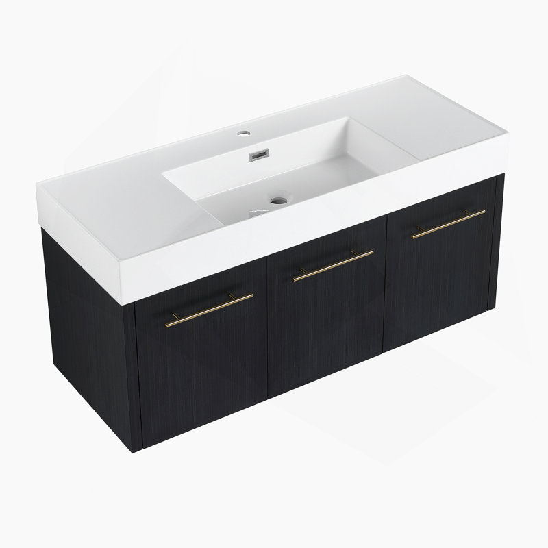 Meuble-lavabo mural 48 po avec lavabo, lavabo à rebords épais en résine, 48"
