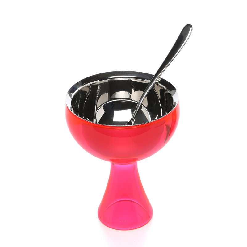 Fuchsia Thermoplastic Resin Dessert Bowl with Heart Spoon