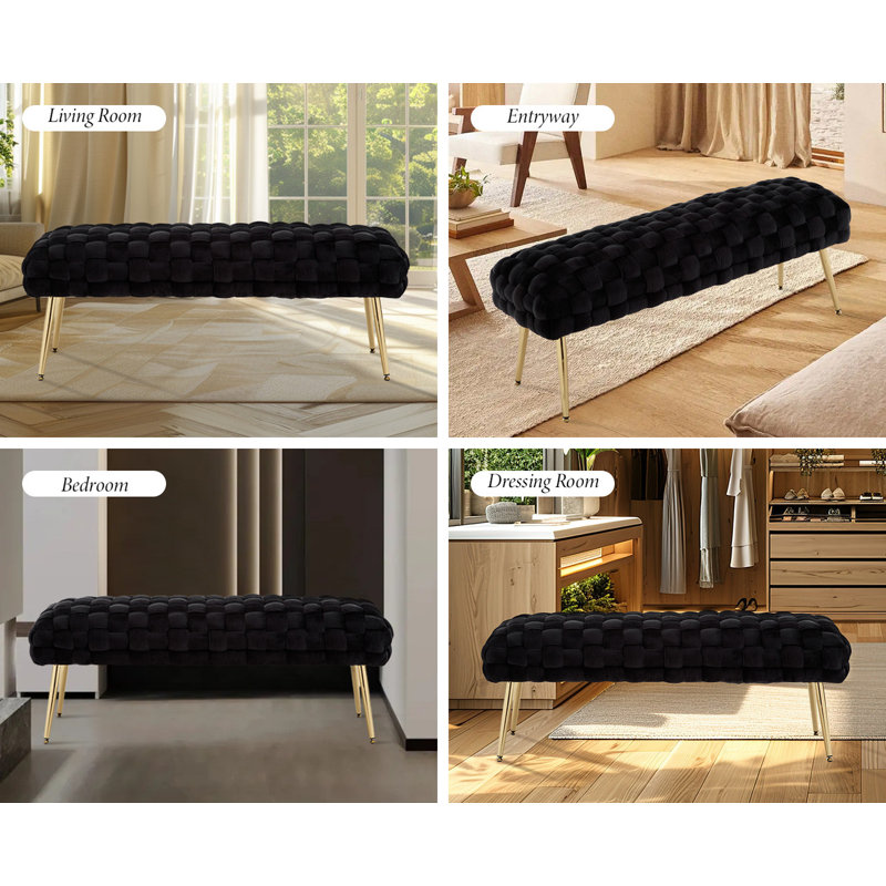 Velvet Upholstered Bench, Black