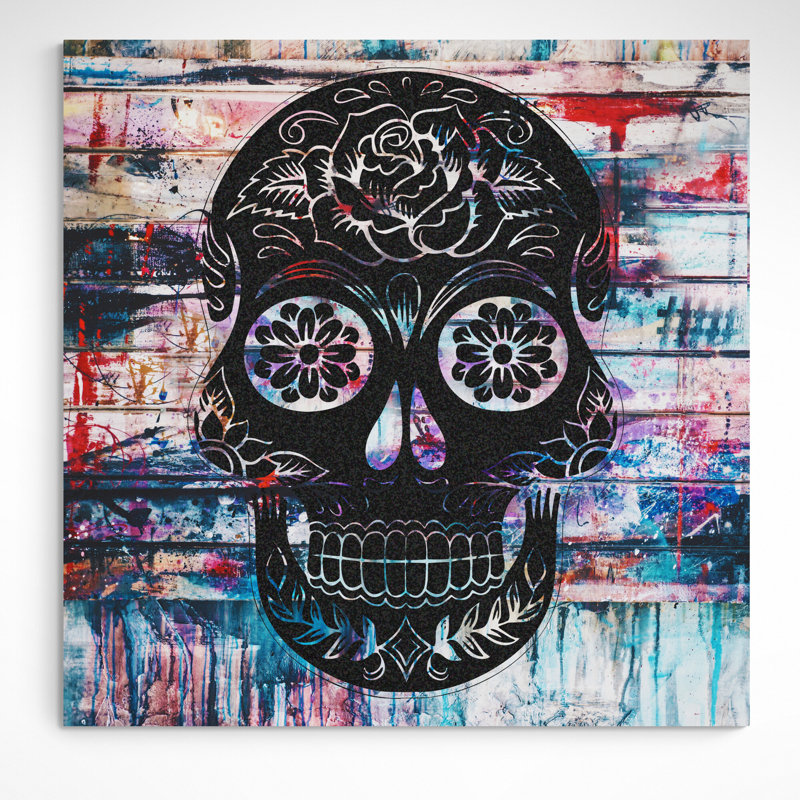 Skull - Day Of The Dead - Print on Canvas, 51cm H x 51cm W x 4cm D