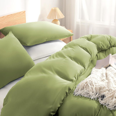 Ensemble de housse de couette, ensemble d'édredon en tricot 3 pièces en jersey 1 housse de couette avec 2 taies décoratives, housse d'édredon respirante avec 8 attaches d'angle, housse de couette super douce vert