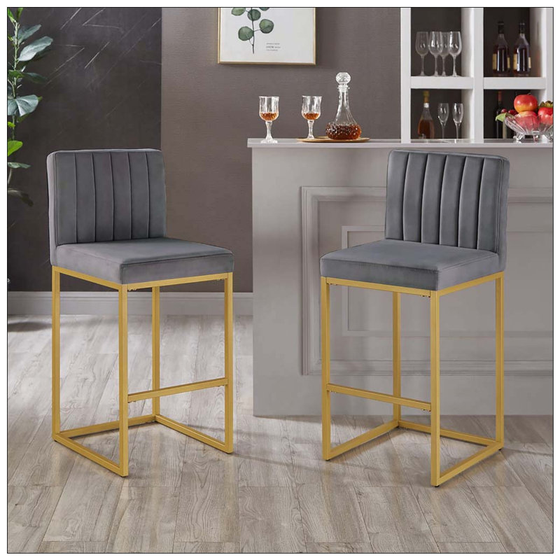 Tabouret à hauteur de comptoir moderne avec dossier plein et pieds robustes en fer, Grey
