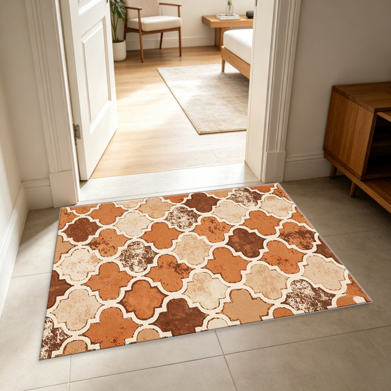Distressed Trellis Terracotta carpet-easy to clean, machine-washable, soft and comfortable; suitable for door mats, kitchens, living rooms, bedrooms, corridors, and laundry areas. Easy to clean, durable carpet for home decoration.
