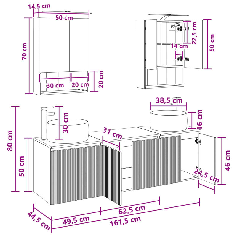 Vanity & Mirror Set, Medium Wood