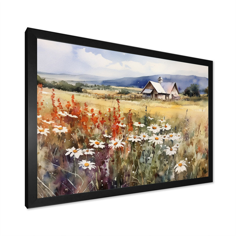 «Green Green Meadow At The Farm I», impressions sur toile florales, H 24 po x l 32 po x P 1 po, Cadre photo noir