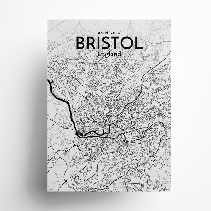 Bristol City Map In Ink - No Frame Print, 27.6cm H x 19.7cm W x 0.05cm D