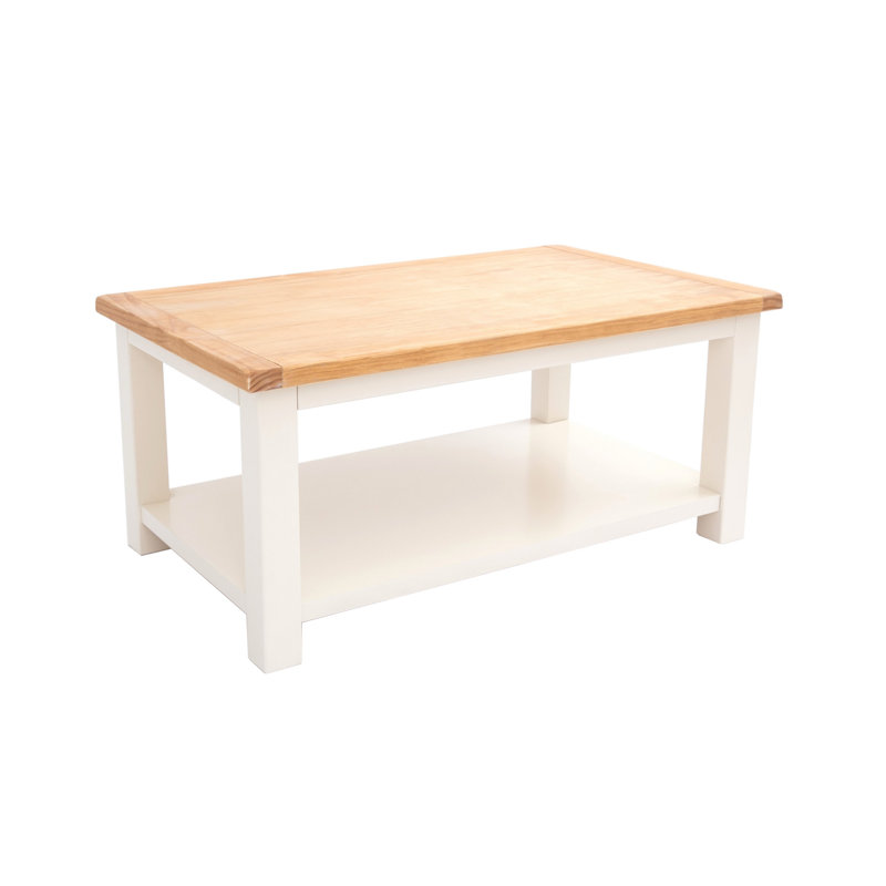 Pompey 4 Legs Coffee Table with Storage, Off-White/Pine Top
