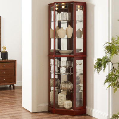 6 Shelf Corner Curio Display, Lights, Mirrors, Adjustable Shelves, Cherry Cabinet With Adjustable, Finish