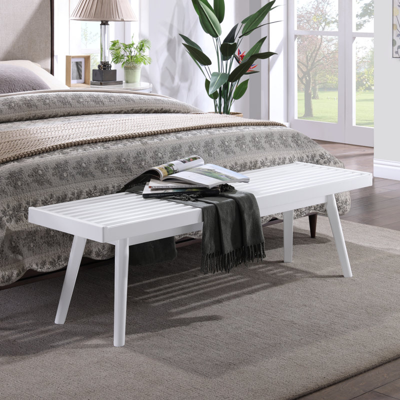Banc à lattes en bois massif Larwich, H 17,5 po x L 16,5 po x P 56,3 po