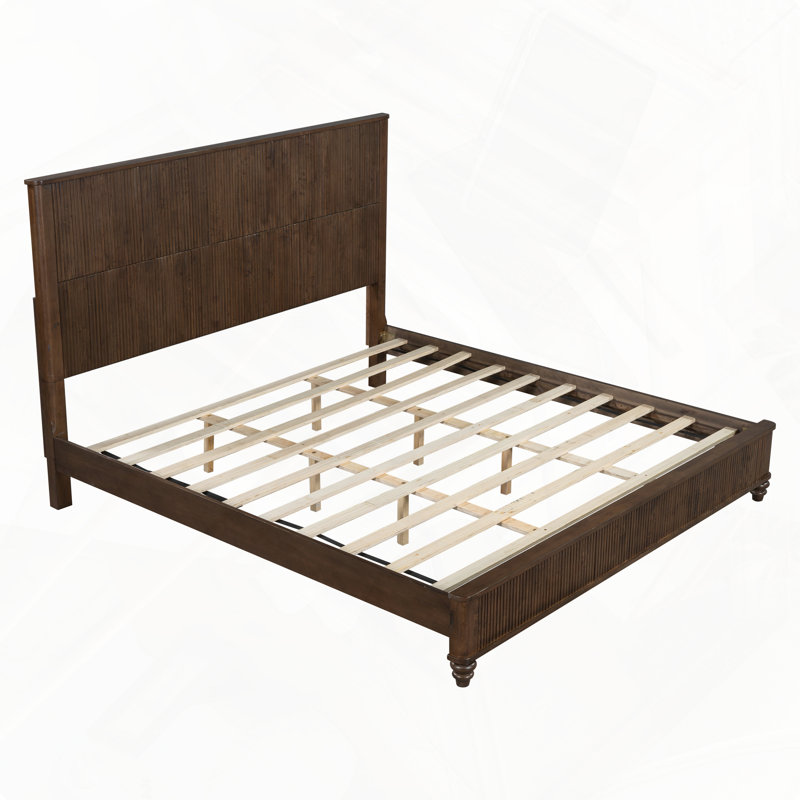 Structure de lit plateforme en bois massif avec tête de lit haute sans sommier, Très grand lit, Noyer