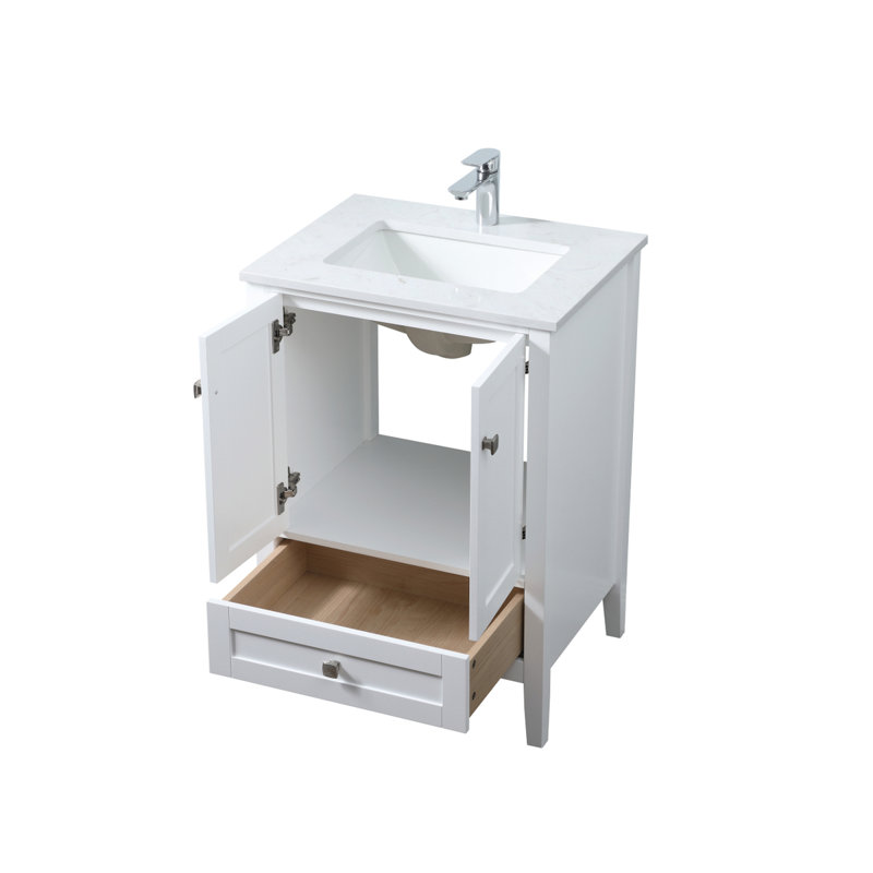 Jadaya 24'' Single Bathroom Vanity with Engineered Marble Top, White