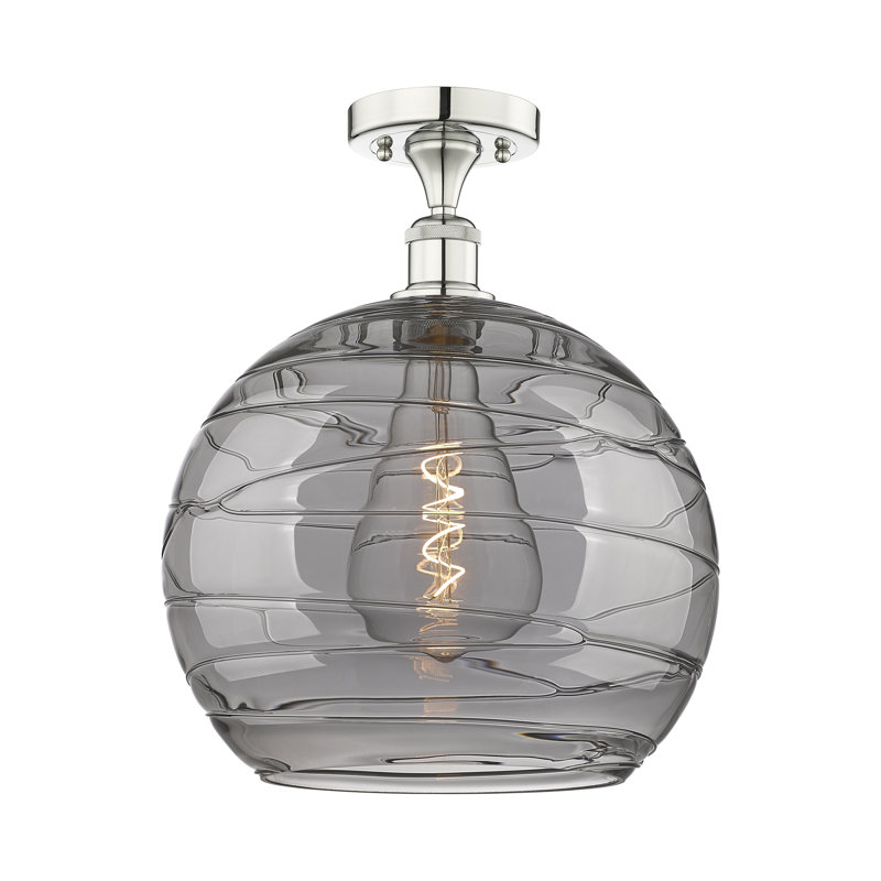 Cindi Glass Semi Flush Mount, 15.25" H x 8" W x 8" D, Polished Nickel, Light Smoke